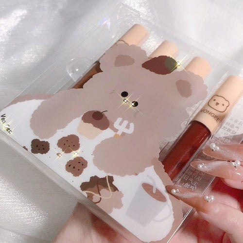 4 Piece Berry Bear Lip Gloss Kit Velvet Matte Non-Stick Cup-Friendly