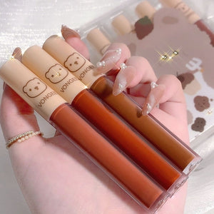 4 Piece Berry Bear Lip Gloss Kit Velvet Matte Non-Stick Cup-Friendly