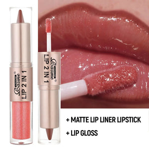 2IN1 Tapered Gradient Lipliner Pen Nude Brown Mirror Glass Lip Gloss Matte Lip Liner Waterproof Lip Contour Non Stick Makeup