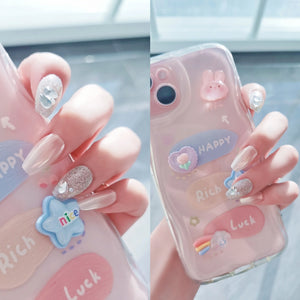 24pcs Fake Nails Press on Reusable with Designs Set  Diamond Short Detachable Finished Fingernails Ballet Wearable Fake Nails