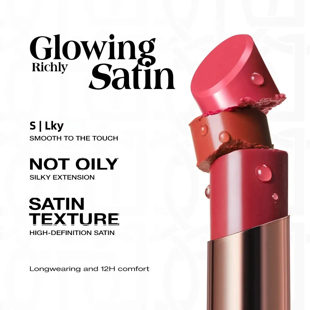 Hydrating Satin Lipstick Long Lasting Moisturizing Nourishing Non Oily Plump Lips Gloss Smooth Formula Glowing Finish
