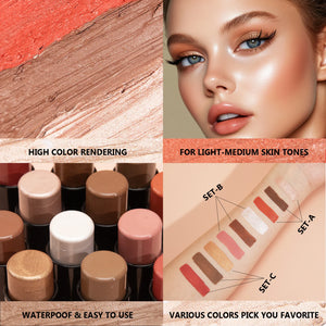 4pcs Cream Contour Kit with Brush – Contour, Highlighter & Blush Sticks