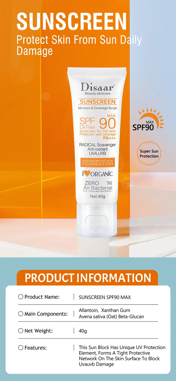 Sunscreen SPF90+ UV Radiation Protection Lsolation Whitening Moisturizing Brightening Face Body Arms Thighs Sunblock Skin Care