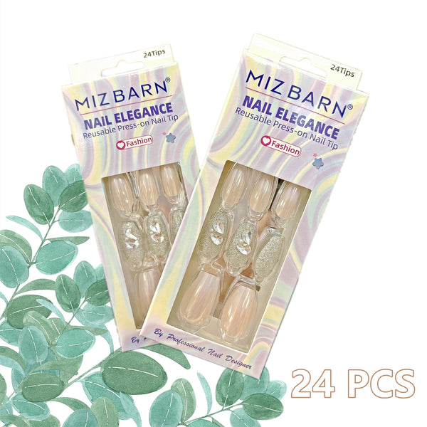 24pcs Fake Nails Press on Reusable with Designs Set  Diamond Short Detachable Finished Fingernails Ballet Wearable Fake Nails