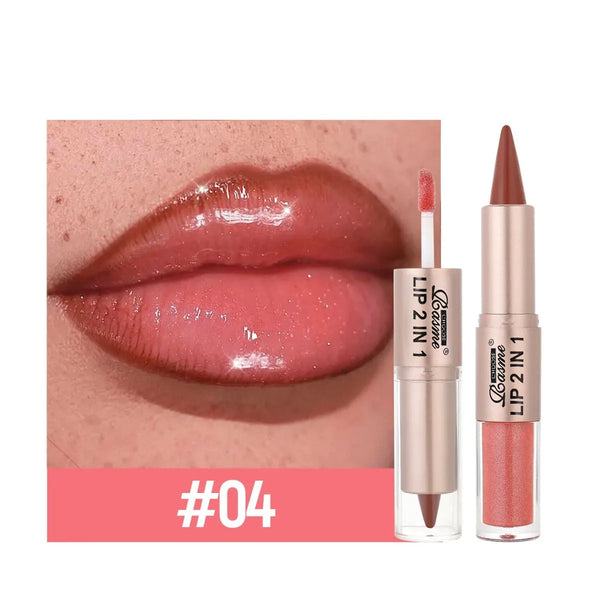 2IN1 Tapered Gradient Lipliner Pen Nude Brown Mirror Glass Lip Gloss Matte Lip Liner Waterproof Lip Contour Non Stick Makeup