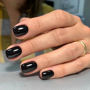 120PCS/Box Black Square Acrylic Press On Fake Nails With Glossy Surface, Reusable, Fully Covered Fake Nails