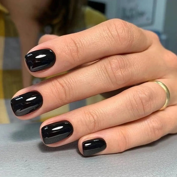 120PCS/Box Black Square Acrylic Press On Fake Nails With Glossy Surface, Reusable, Fully Covered Fake Nails