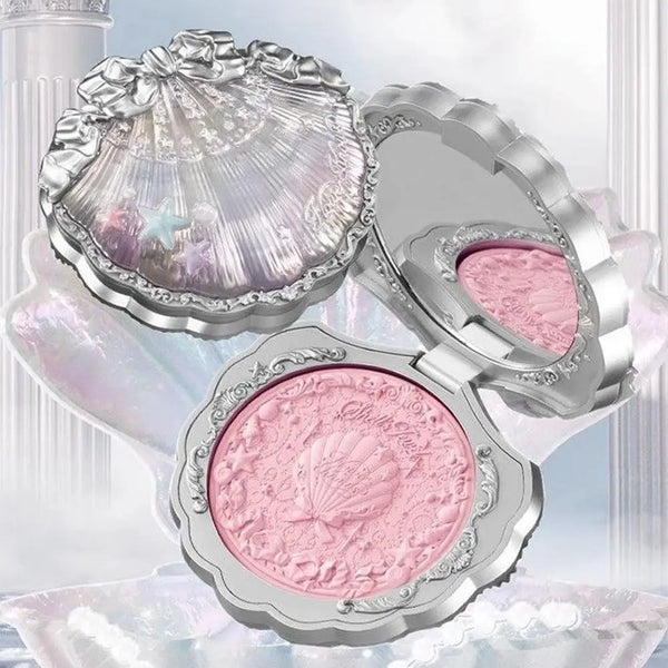 Flower Knows Pearl Shell Shape Velvet Embossed Blush Matte Finish Buildable Blendable Powder Blush For Cheeks For All Skin Tones
