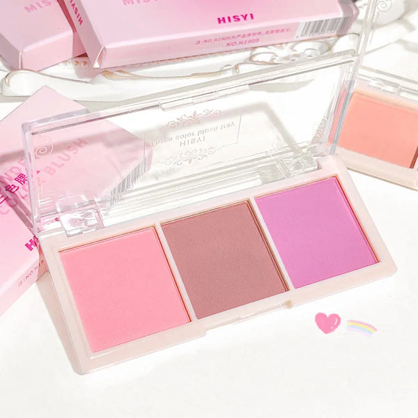 HISYI three-color blush natural color rendering delicate non-flying powder matte rouge holding makeup clear vitality girl blush