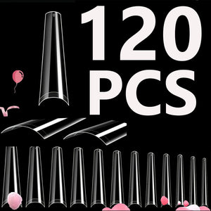 120PCS- Semi-frosted short almond clear fake nails, whitening nail art set with removable fake nails for festivals, parties, dat