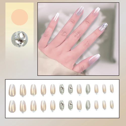 24pcs Fake Nails Press on Reusable with Designs Set  Diamond Short Detachable Finished Fingernails Ballet Wearable Fake Nails