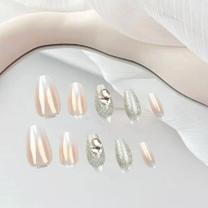 24pcs Fake Nails Press on Reusable with Designs Set  Diamond Short Detachable Finished Fingernails Ballet Wearable Fake Nails