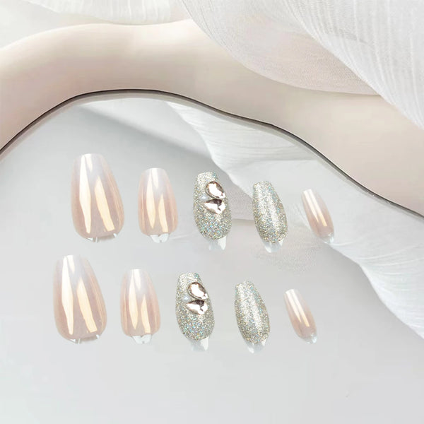 24pcs Fake Nails Press on Reusable with Designs Set  Diamond Short Detachable Finished Fingernails Ballet Wearable Fake Nails