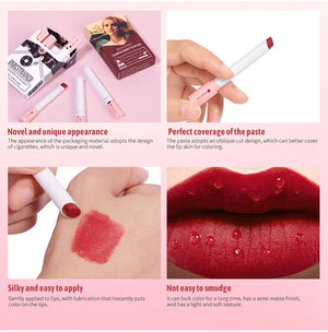 4 pcs/set Cigarette Lipstick Set Long Lasting Lip Glaze Matte Lip Gloss Waterproof Lip Stick Tube Nude Lip Tint Makeup Cosmetics