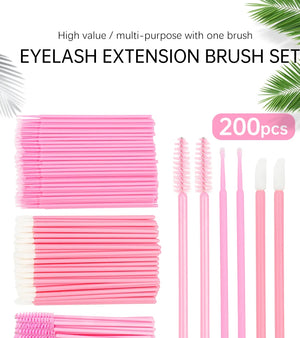 200pcs Eyelash Extension Supplies Kit Disposable Lash Spoolies Brushes Micro Cotton swab Brush Mascara Wand Lipstick Applicator