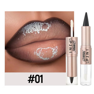 2IN1 Tapered Gradient Lipliner Pen Nude Brown Mirror Glass Lip Gloss Matte Lip Liner Waterproof Lip Contour Non Stick Makeup