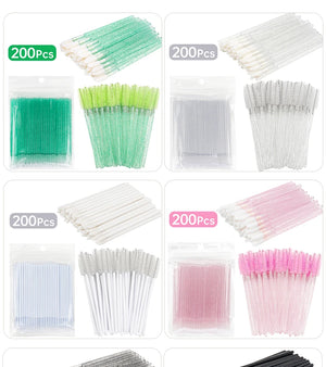 200pcs Eyelash Extension Supplies Kit Disposable Lash Spoolies Brushes Micro Cotton swab Brush Mascara Wand Lipstick Applicator