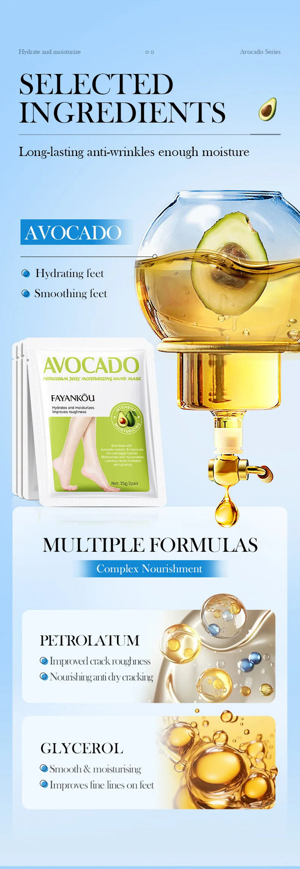 Avocado Foot Exfoliating Mask – Moisturizing Dead Skin Remover (1/3/5 Pairs)