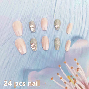 24pcs Fake Nails Press on Reusable with Designs Set  Diamond Short Detachable Finished Fingernails Ballet Wearable Fake Nails