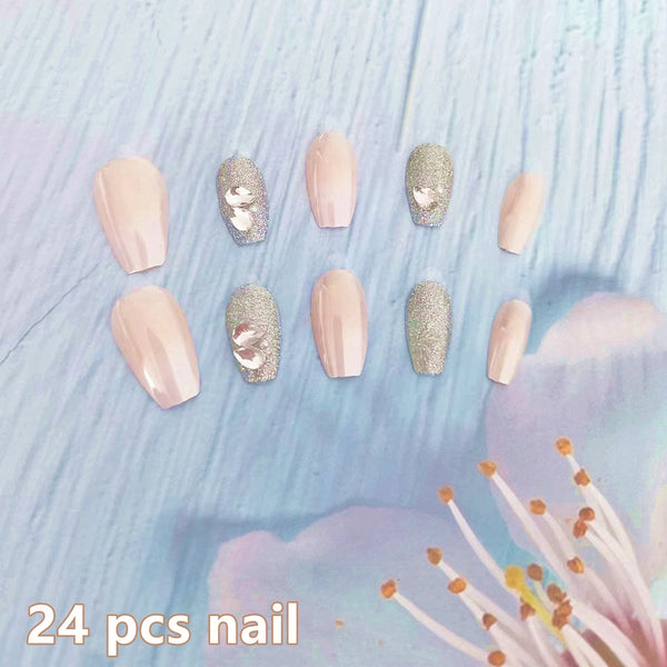 24pcs Fake Nails Press on Reusable with Designs Set  Diamond Short Detachable Finished Fingernails Ballet Wearable Fake Nails