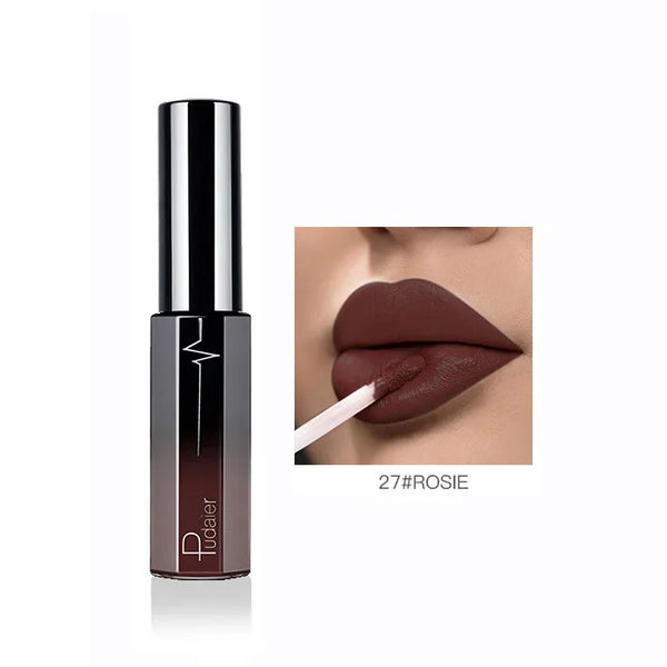 Pudaier Semi Matte Liquid Lipstick Lips Makeup Half Moisturizing Lip Gloss Makeup Cosmetics Moisturizer Lipgloss Make up Batom