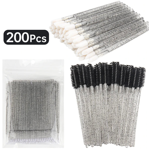 200pcs Eyelash Extension Supplies Kit Disposable Lash Spoolies Brushes Micro Cotton swab Brush Mascara Wand Lipstick Applicator