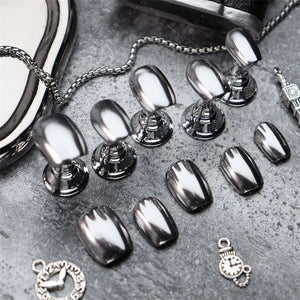 10PCS Handmade Fake Nails Press on Designs Full Cover Short Manicure Reusable Wearable False Nails Silver Punk Finger Tips Art