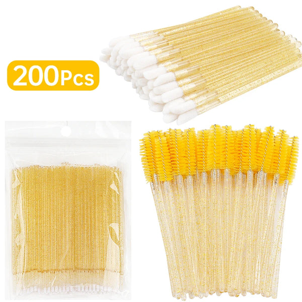 200pcs Eyelash Extension Supplies Kit Disposable Lash Spoolies Brushes Micro Cotton swab Brush Mascara Wand Lipstick Applicator