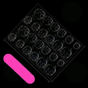 24PCS Medium Almond Fake Nails With Silver Vortex Design, White French Pointed Fake Nails, Reusable Acrylic Nails