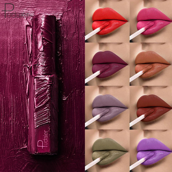 Pudaier Semi Matte Liquid Lipstick Lips Makeup Half Moisturizing Lip Gloss Makeup Cosmetics Moisturizer Lipgloss Make up Batom
