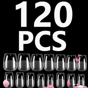 120PCS- Semi-frosted short almond clear fake nails, whitening nail art set with removable fake nails for festivals, parties, dat
