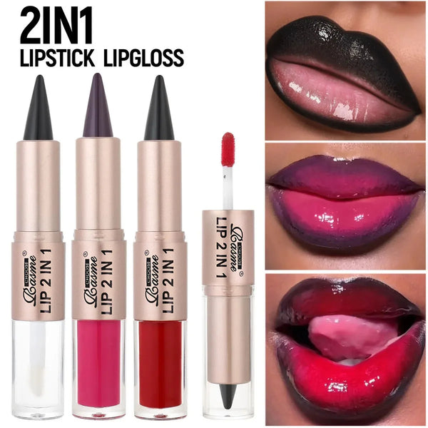 2IN1 Tapered Gradient Lipliner Pen Nude Brown Mirror Glass Lip Gloss Matte Lip Liner Waterproof Lip Contour Non Stick Makeup