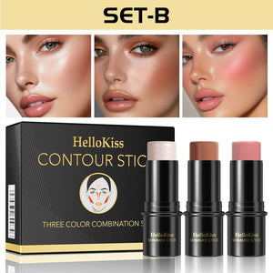 4pcs Cream Contour Kit with Brush – Contour, Highlighter & Blush Sticks