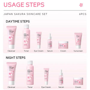6pcs/Set Sakura Skin Care Sets Face Cream Serum Toner Facial Cleanser Sunscreen Eye Cream Face Skin Care Set Product Gift box