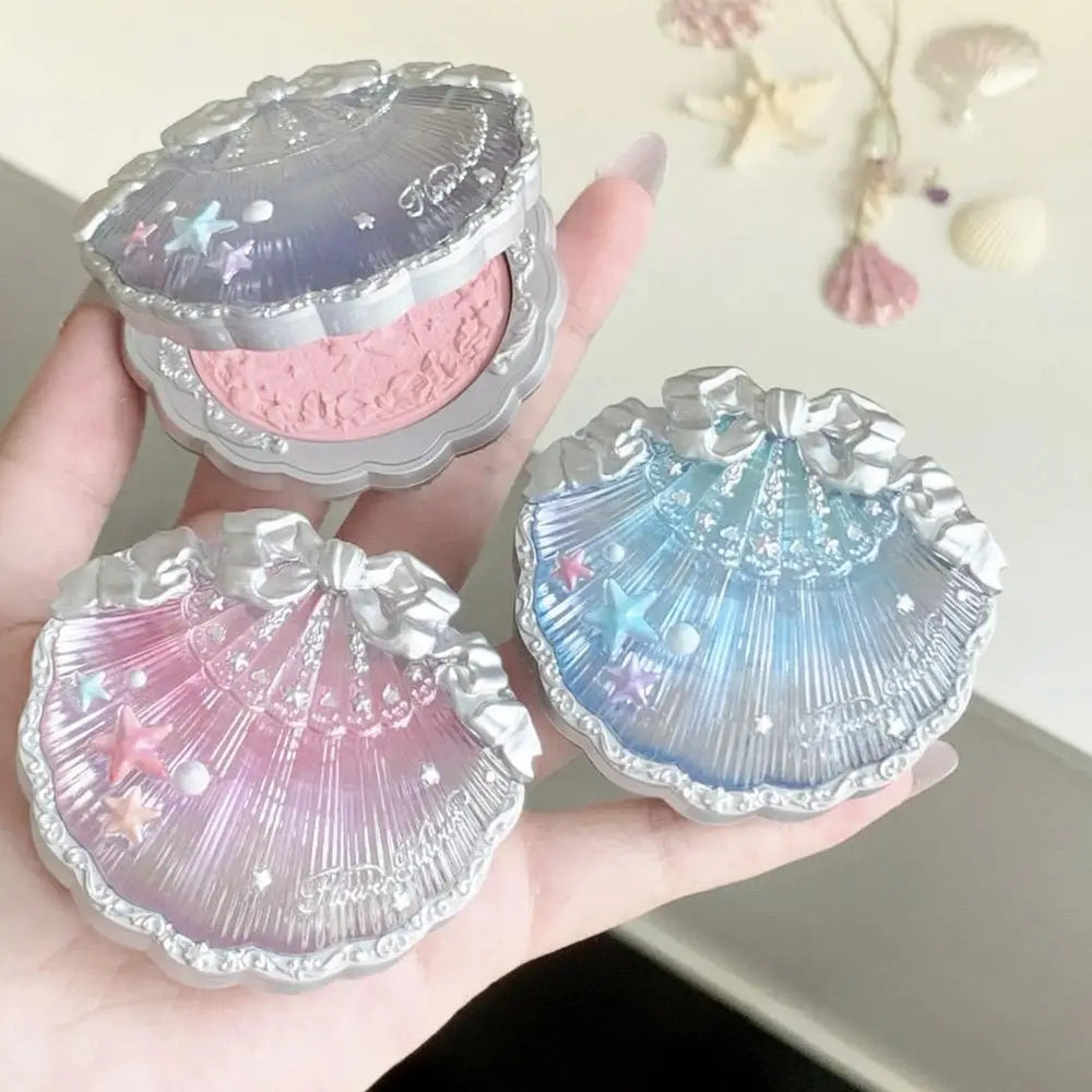 Flower Knows Pearl Shell Shape Velvet Embossed Blush Matte Finish Buildable Blendable Powder Blush For Cheeks For All Skin Tones