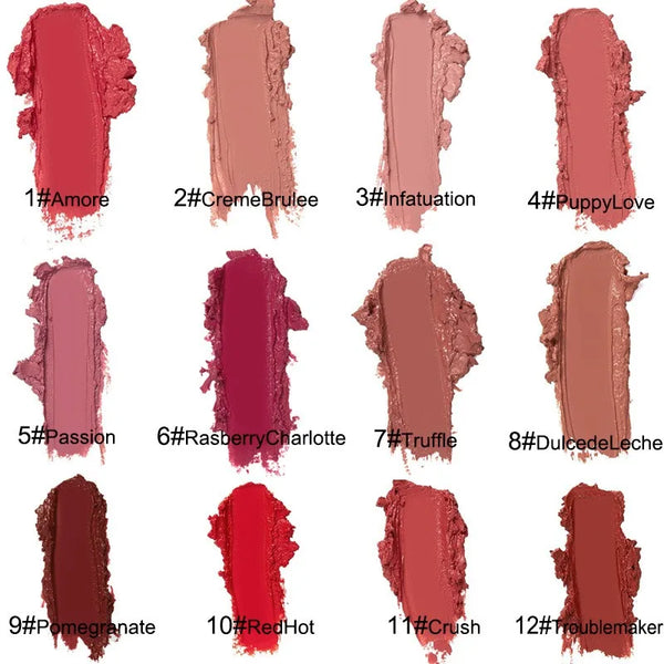 12-Color Waterproof Lipstick – Long-Lasting & Vivid