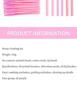 200pcs Eyelash Extension Supplies Kit Disposable Lash Spoolies Brushes Micro Cotton swab Brush Mascara Wand Lipstick Applicator