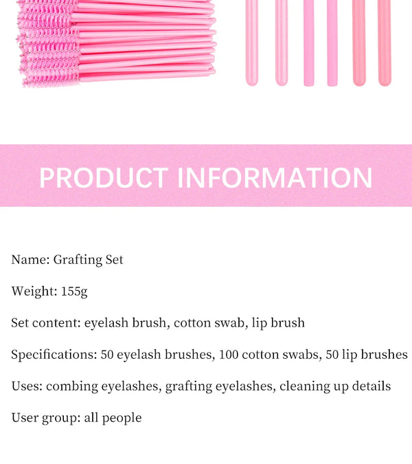 200pcs Eyelash Extension Supplies Kit Disposable Lash Spoolies Brushes Micro Cotton swab Brush Mascara Wand Lipstick Applicator