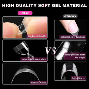 120PCS- Semi-frosted short almond clear fake nails, whitening nail art set with removable fake nails for festivals, parties, dat