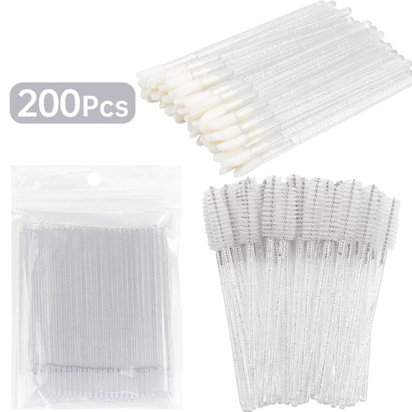 200pcs Eyelash Extension Supplies Kit Disposable Lash Spoolies Brushes Micro Cotton swab Brush Mascara Wand Lipstick Applicator