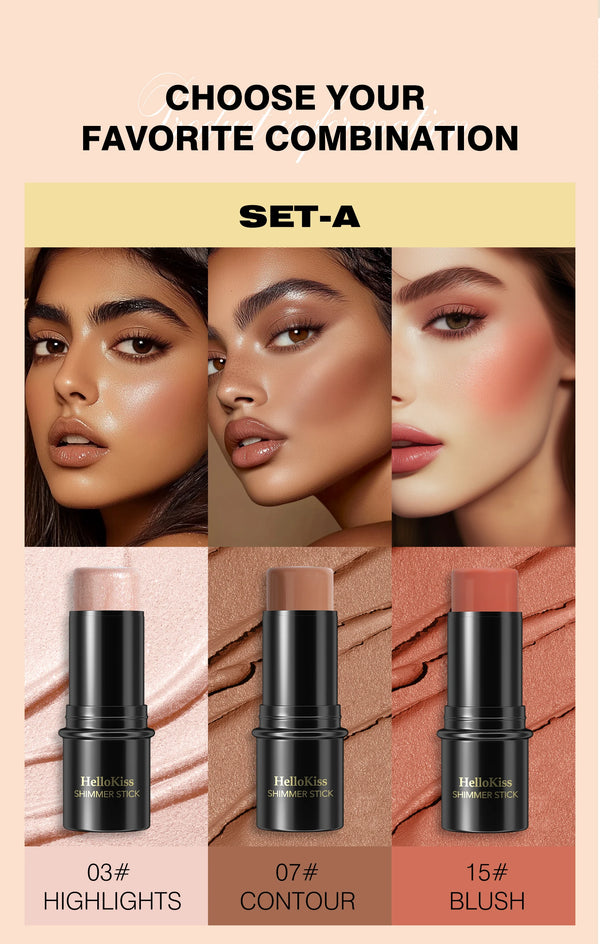 4pcs Cream Contour Kit with Brush – Contour, Highlighter & Blush Sticks