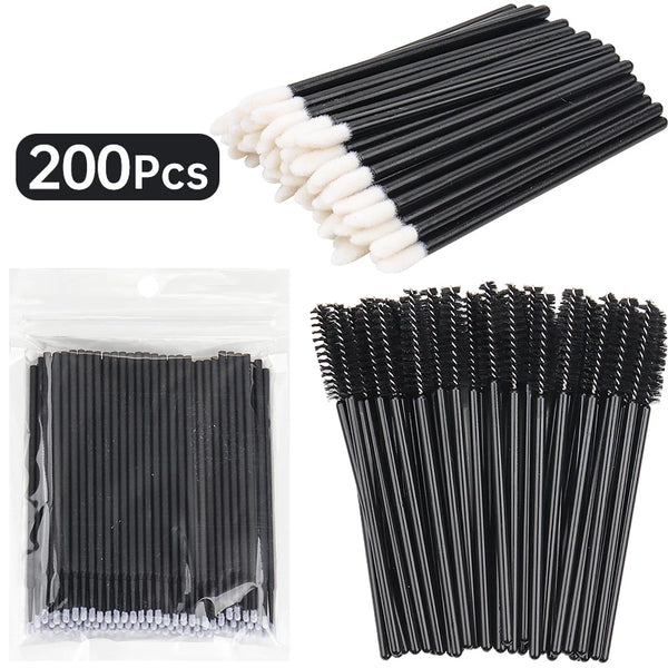 200pcs Eyelash Extension Supplies Kit Disposable Lash Spoolies Brushes Micro Cotton swab Brush Mascara Wand Lipstick Applicator