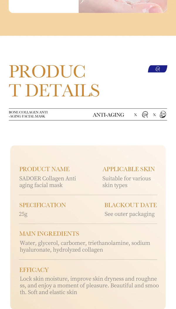 10pcs Collagen Anti-Wrinkle Facial Masks – Anti-Aging & Moisturizing