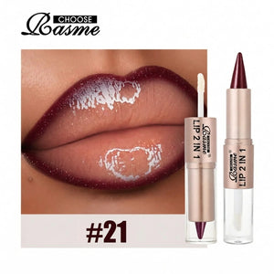 2IN1 Tapered Gradient Lipliner Pen Nude Brown Mirror Glass Lip Gloss Matte Lip Liner Waterproof Lip Contour Non Stick Makeup