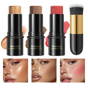 4pcs Cream Contour Kit with Brush – Contour, Highlighter & Blush Sticks
