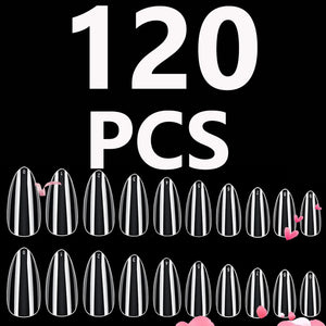 120PCS- Semi-frosted short almond clear fake nails, whitening nail art set with removable fake nails for festivals, parties, dat