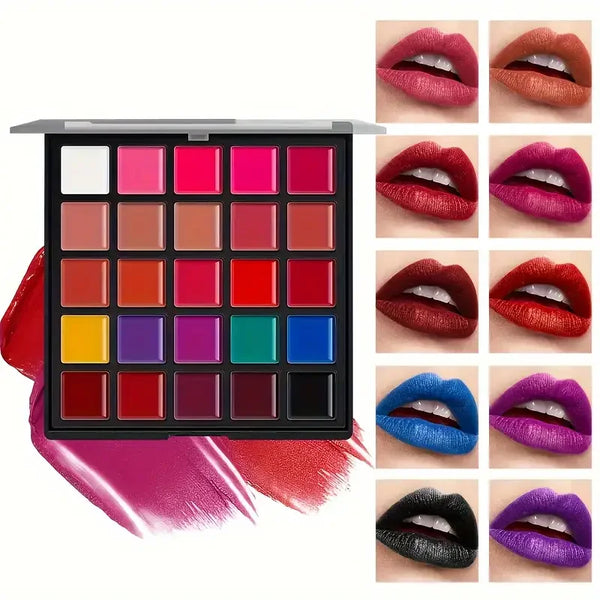 25-Color Lipstick Palette Long-Lasting 24-Hour Wear,Waterproof and Smudge-Proof,Multi-Purpose for Lips and Eyes,Valentine's Gift