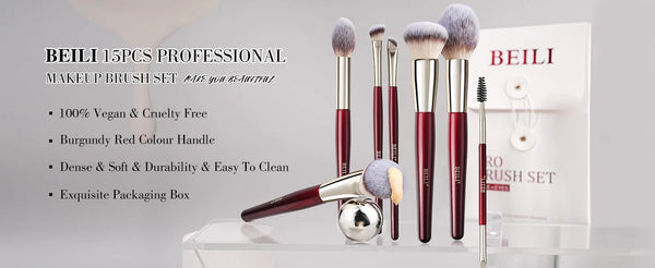 BEILI 12/15-Piece Professional Makeup Brush Set – Vegan & Premium