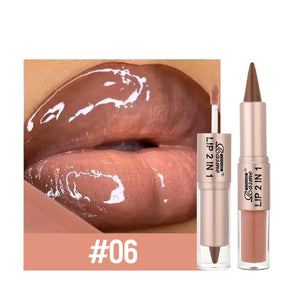 2IN1 Tapered Gradient Lipliner Pen Nude Brown Mirror Glass Lip Gloss Matte Lip Liner Waterproof Lip Contour Non Stick Makeup