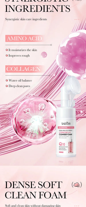 SAODER Q10 Vitamin C Facial Cleanser Face Wash Foam Facial Cleansing Mossee Moisturizing Brightening Facial Skin Care Products
